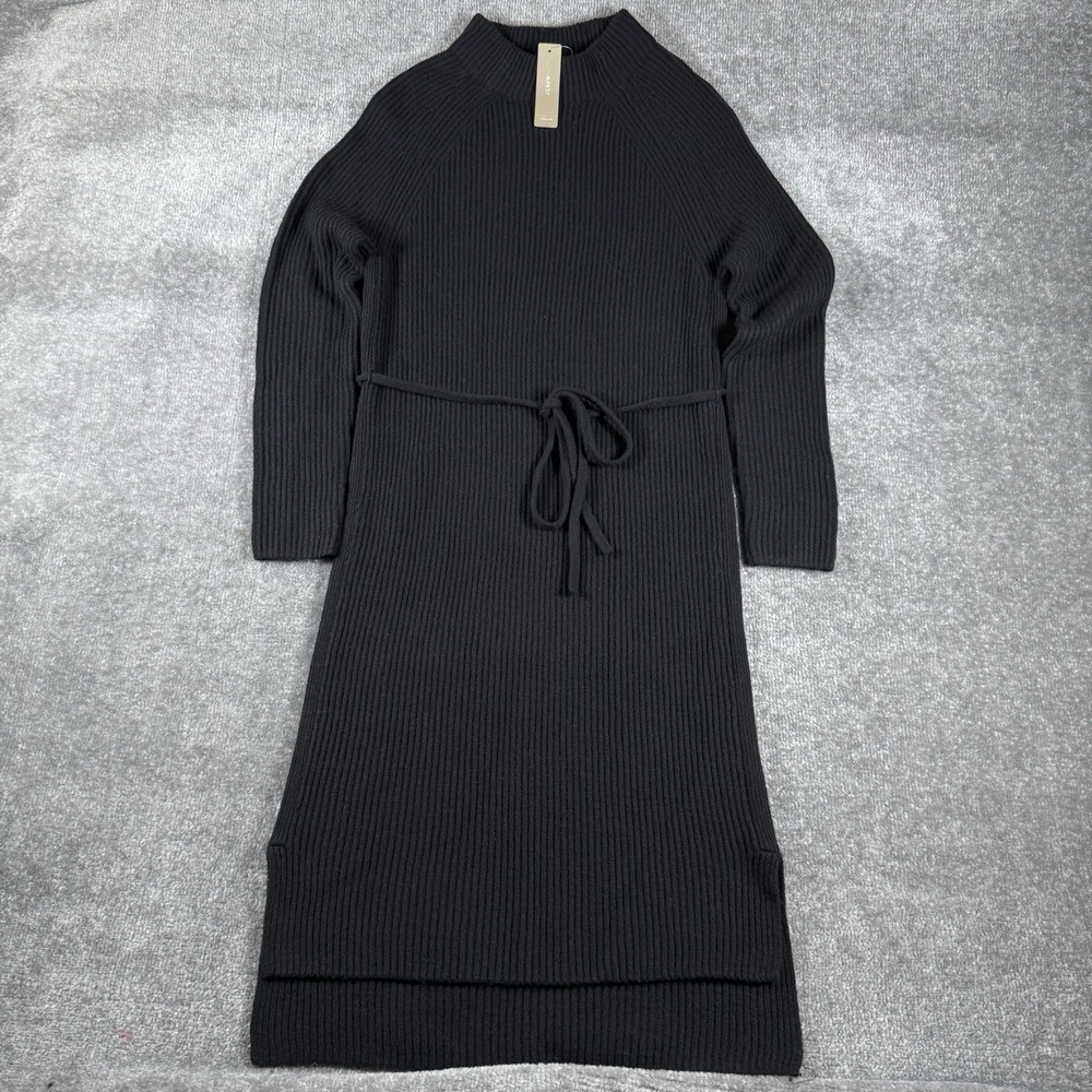 NWT J.Crew Dress‎ Women's XXS Black Merino Wool Mock Neck Tie Waist